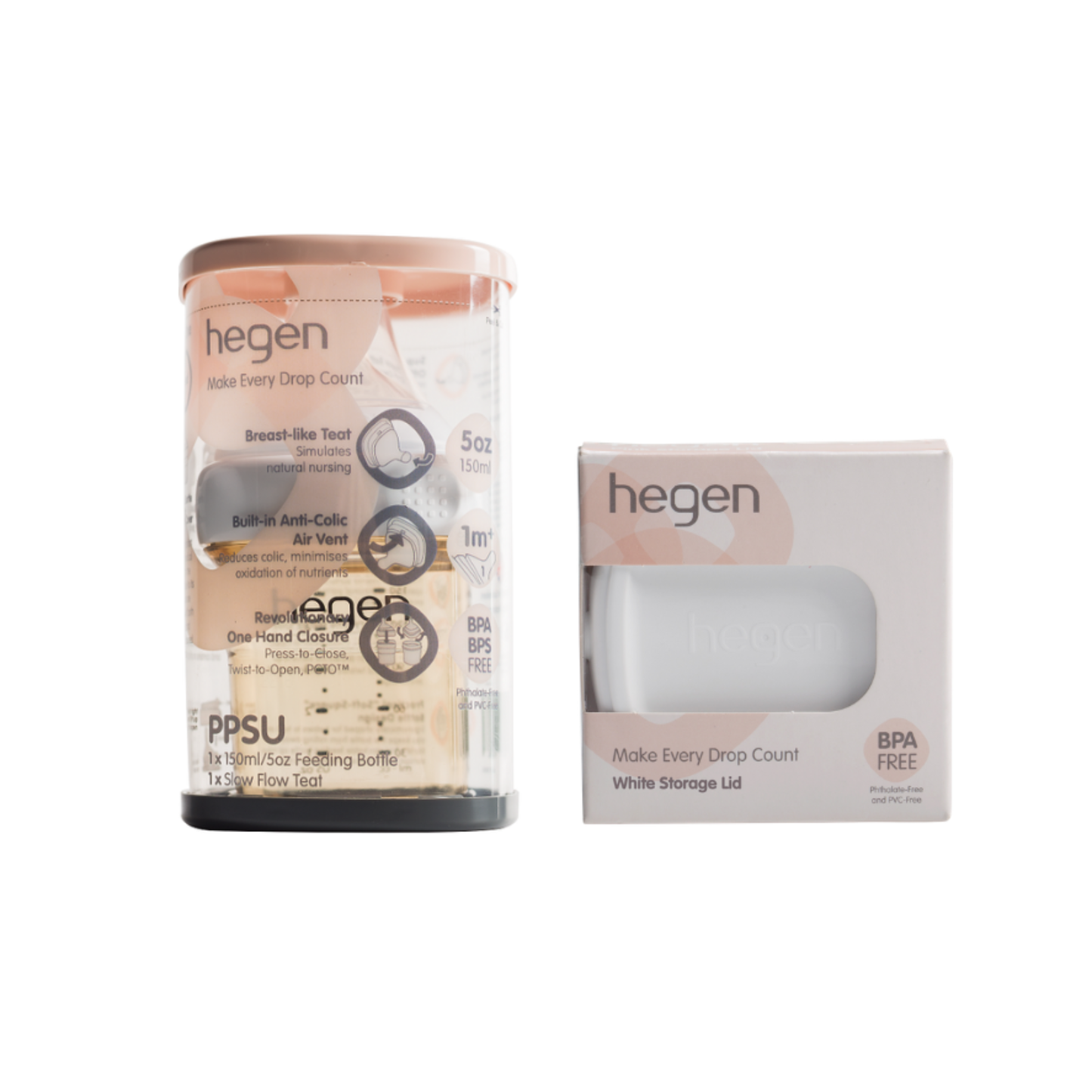 Hegen ベビーボトル 150ml ＆ フードストッカー用ふた セット（ホワイト）