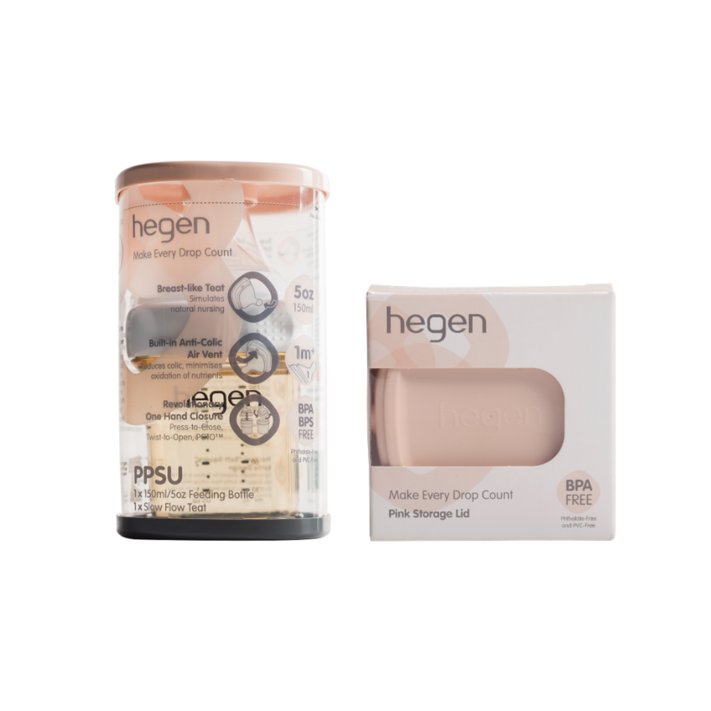 Hegen ベビーボトル 150ml ＆ フードストッカー用ふた セット（ピンク）