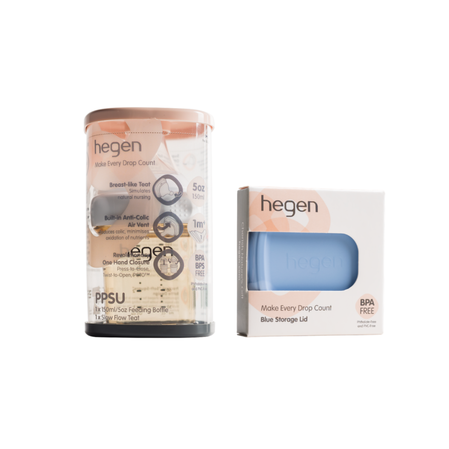 Hegen ベビーボトル 150ml ＆ フードストッカー用ふた セット（ブルー）