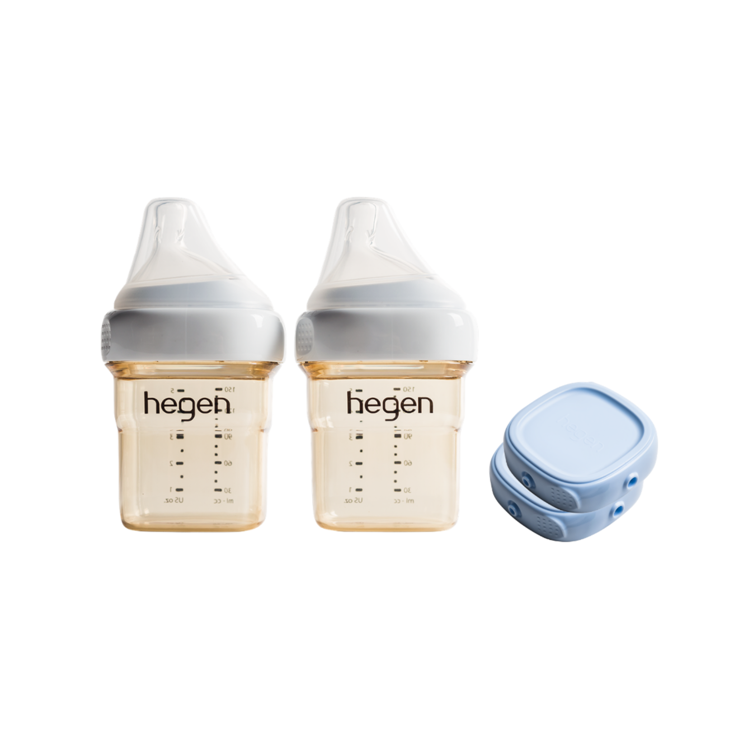 Hegen ベビーボトル 150ml 2個入り＆ フードストッカー用ふた 2個付き セット（ブルー）