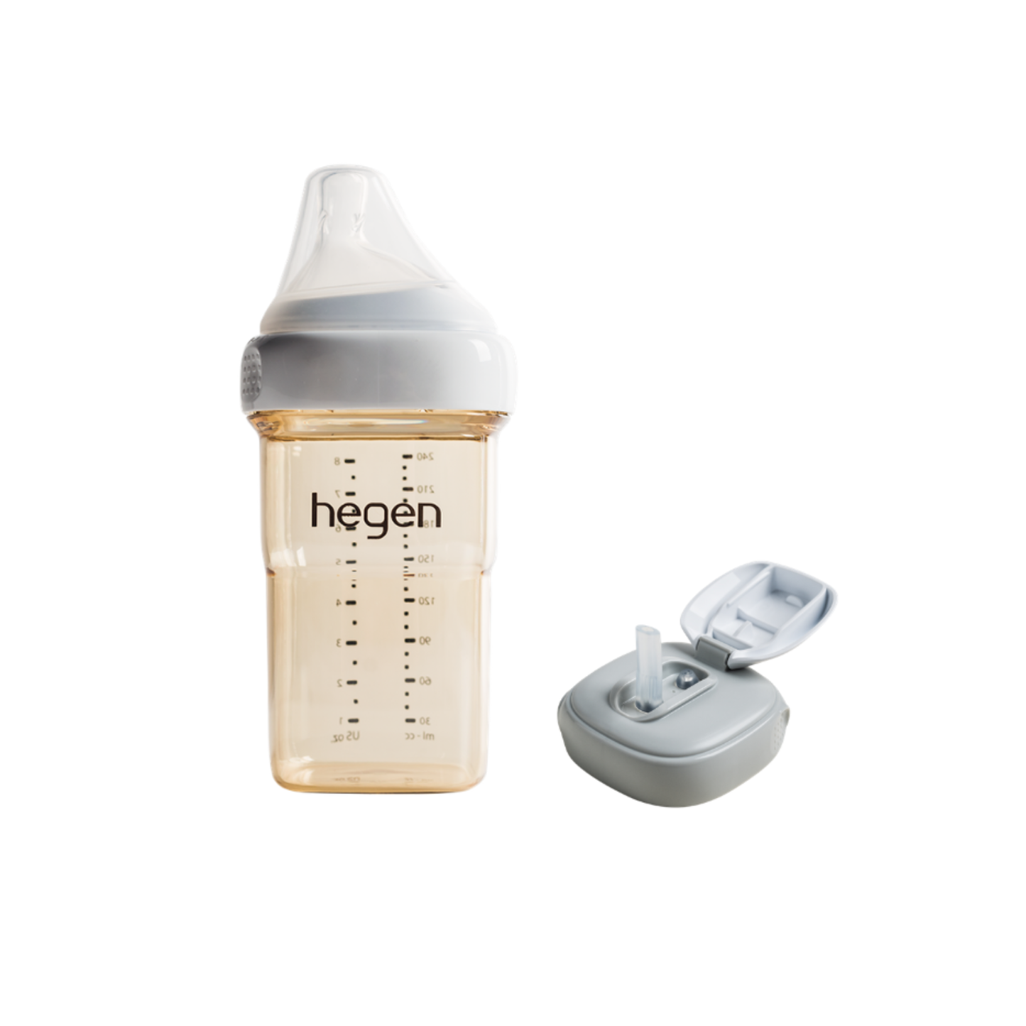 Hegen ベビーボトル 240ml ＆ ストローマグ用キャップ セット (グレー）