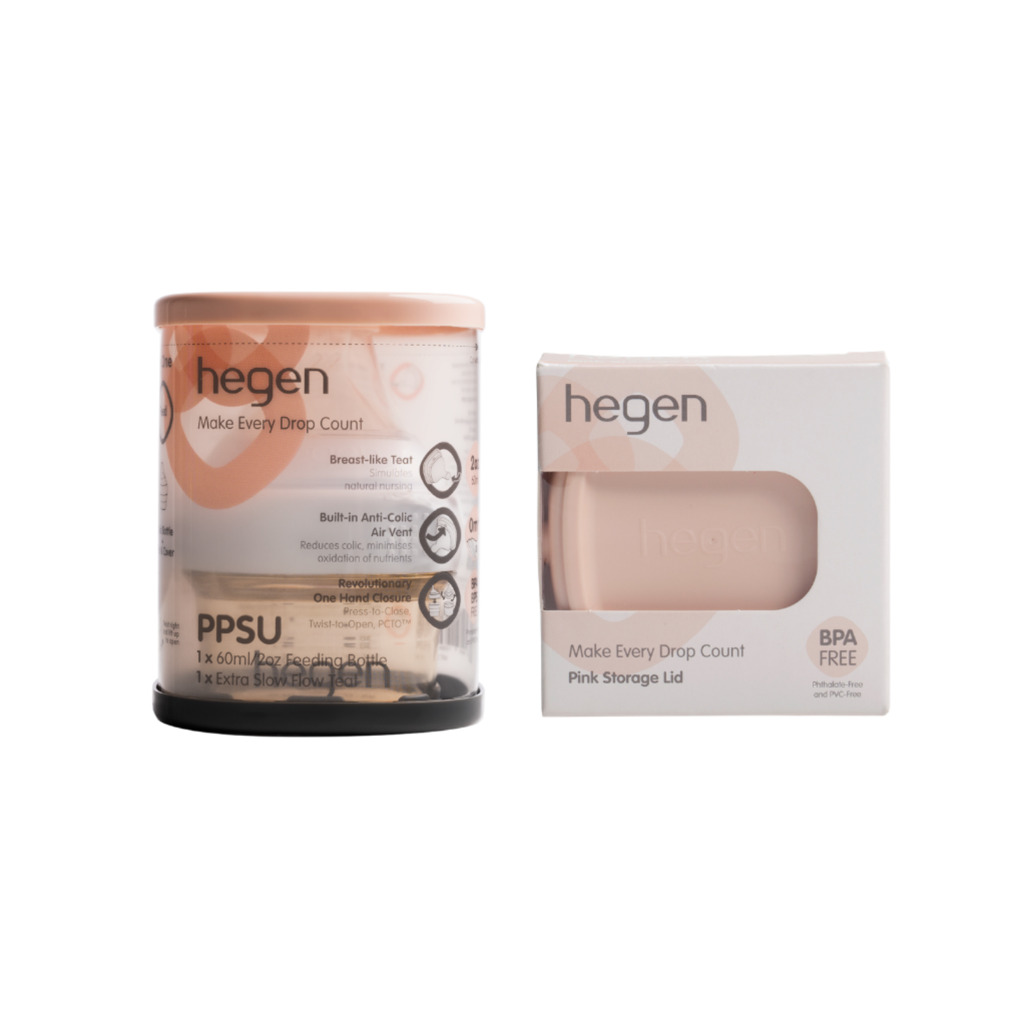 Hegen ベビーボトル 60ml ＆ フードストッカー用ふた セット（ピンク）