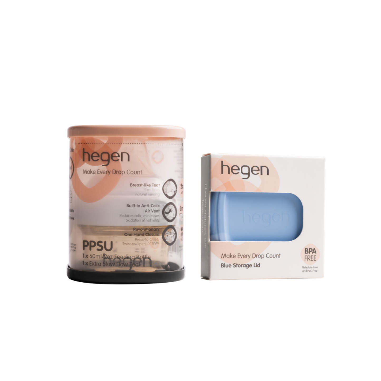 Hegen ベビーボトル 60ml ＆ フードストッカー用ふた セット（ブルー）